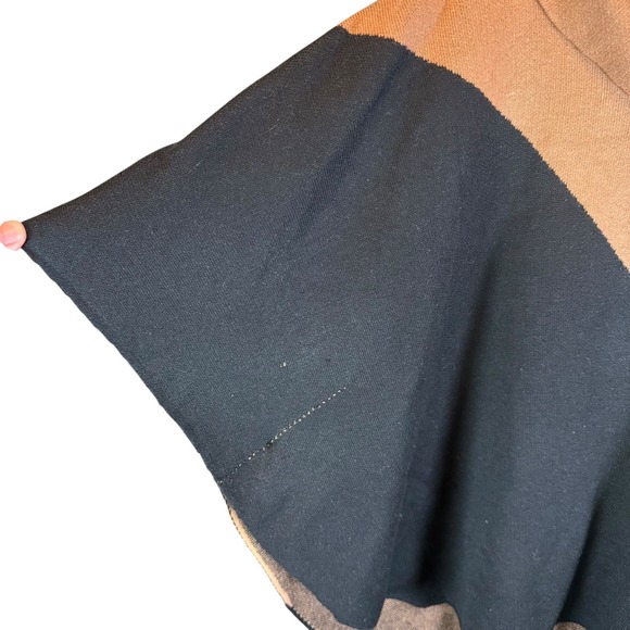 Fever Women's Size Small Medium S/M Sweater Poncho Cowl Neck Tan Black Oversized - Picture 2 of 8